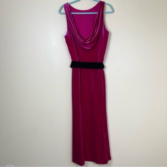 Eloquii Hot Pink Velvet Cowl Back Maxi with Black Tie Belt - Picture 10 of 16